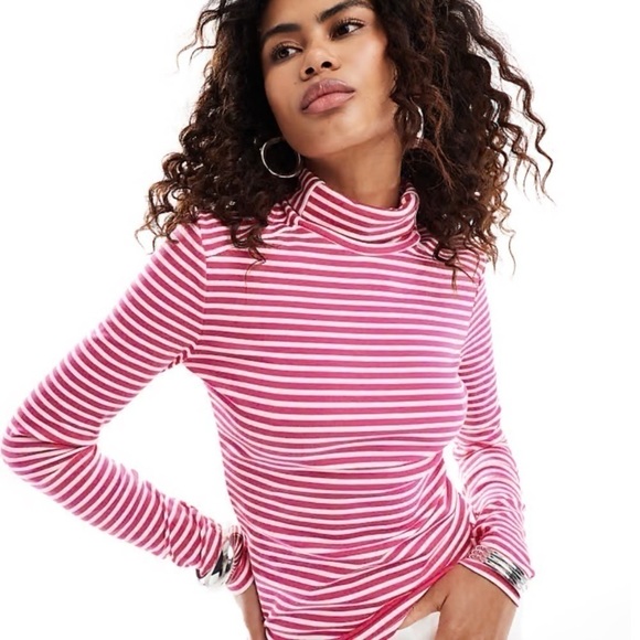 J.Crew Factory Red Gold Stripe Ribbed Top - Picture 1 of 6